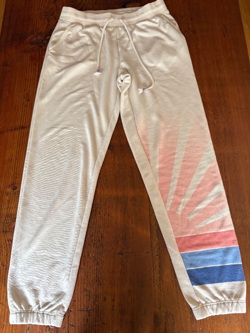 P.J. Salvage Sun Stripe Joggers Size Small Cream Color Pink and Blue - Picture 2 of 9
